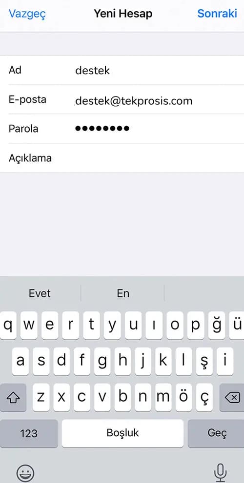 Adım 5: Mail Hesabı Ekle